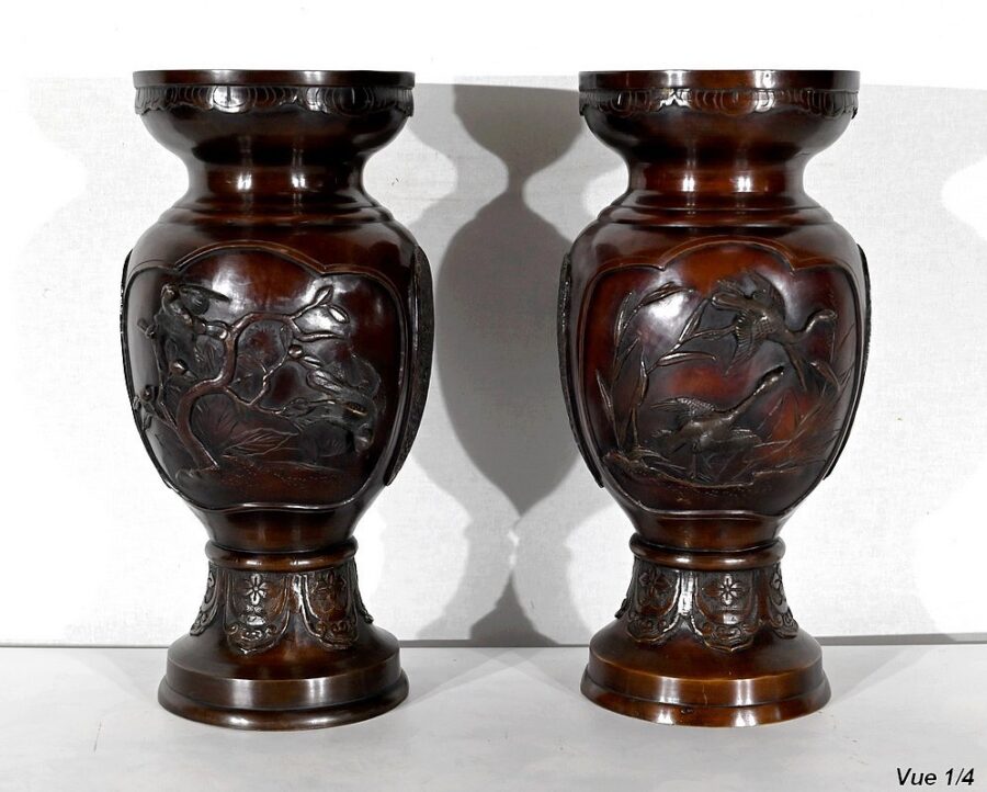 Paire de Vases en Bronze, style Asiatique – XXe – Image 4