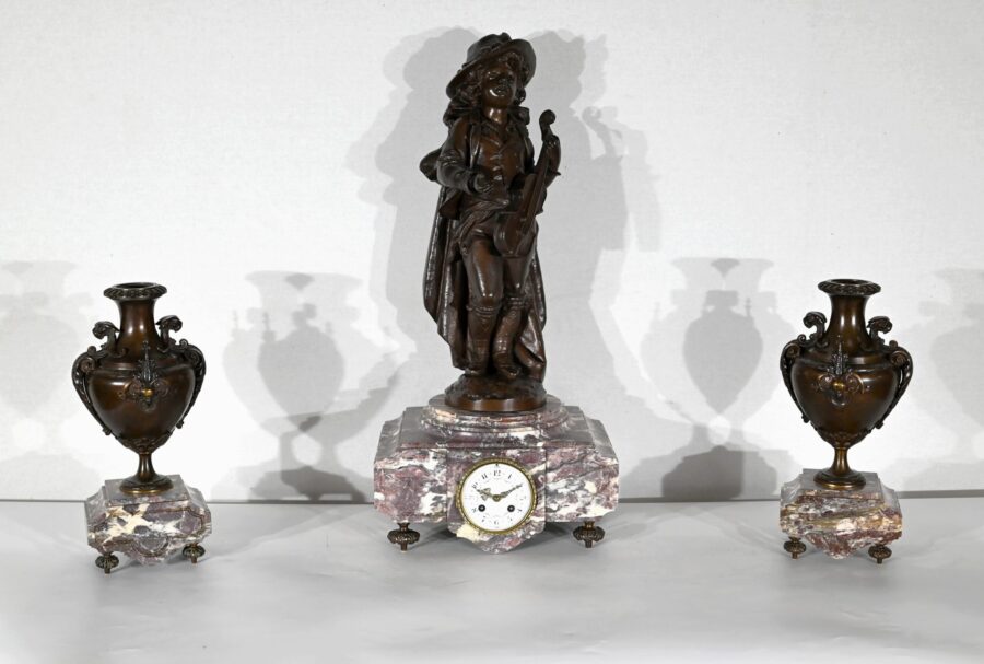 Garniture de Cheminée en Marbre et Bronze – Fin XIXe