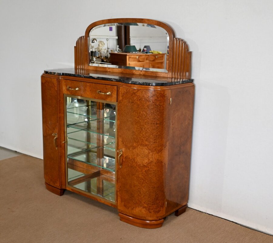 Buffet Vitrine en placage Loupe de Thuya et Marbre Noir, Maison Stourm – 1940 – Image 2