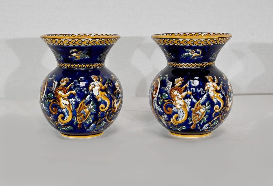 Plateau et Vases en Faïence de Gien, style Renaissance – Début XXe – Image 10