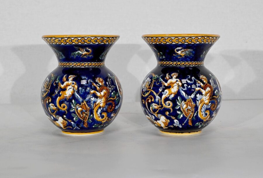 Plateau et Vases en Faïence de Gien, style Renaissance – Début XXe – Image 12