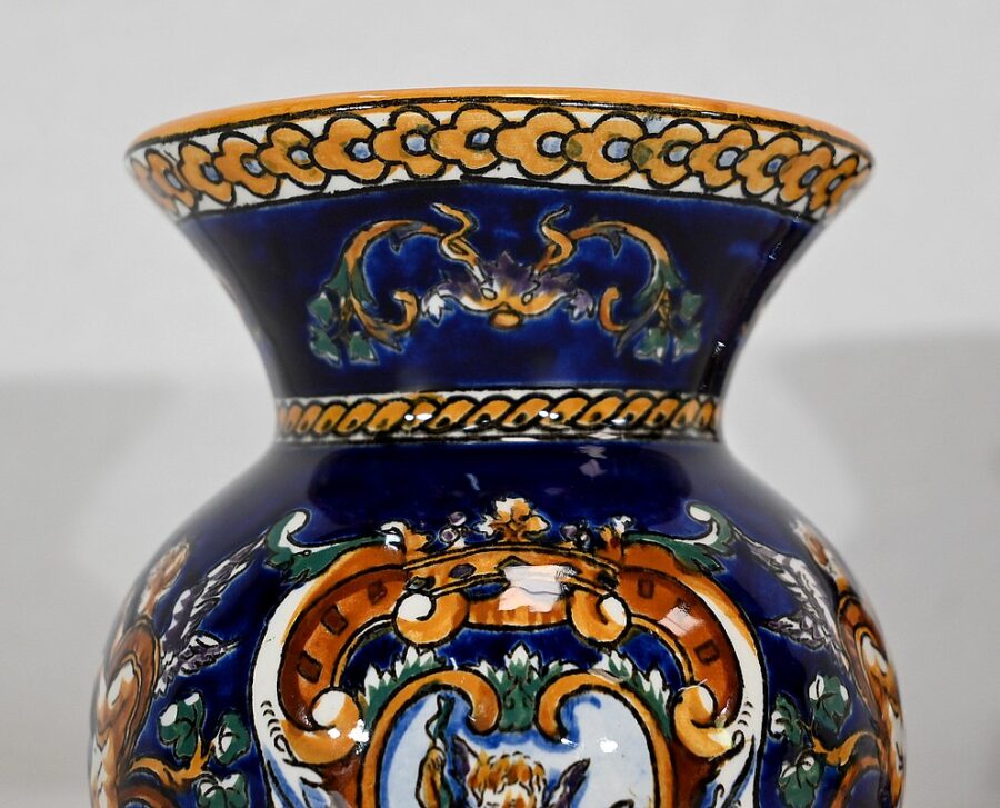 Plateau et Vases en Faïence de Gien, style Renaissance – Début XXe – Image 13