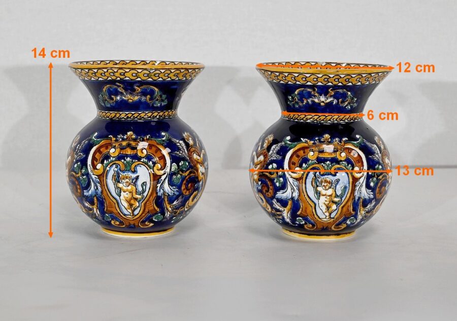 Plateau et Vases en Faïence de Gien, style Renaissance – Début XXe – Image 18