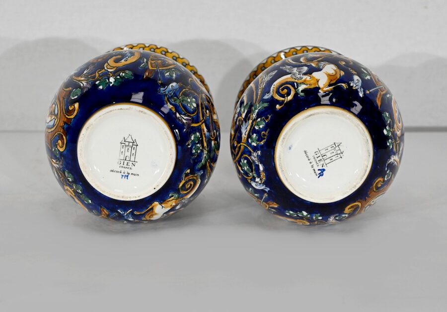 Plateau et Vases en Faïence de Gien, style Renaissance – Début XXe – Image 22