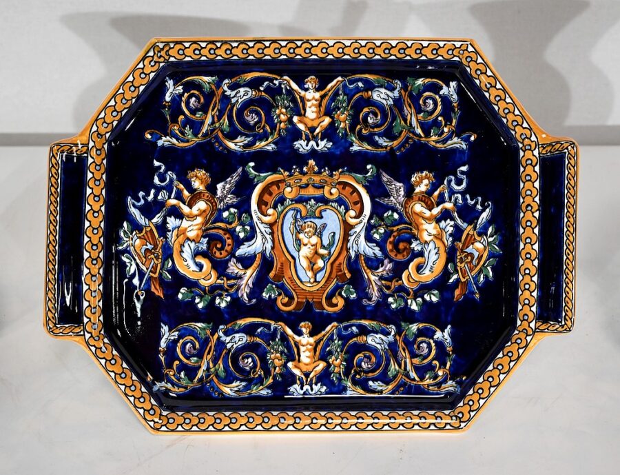 Plateau et Vases en Faïence de Gien, style Renaissance – Début XXe – Image 3