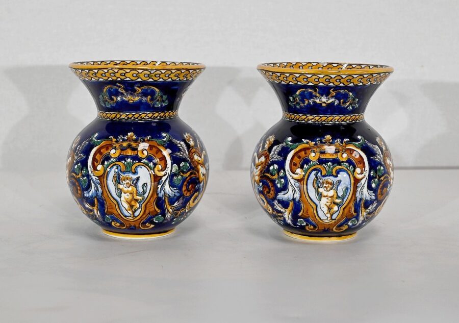 Plateau et Vases en Faïence de Gien, style Renaissance – Début XXe – Image 9