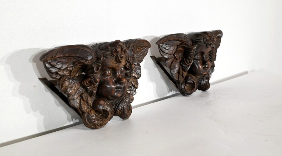 Paire d’Angelots en Bois Sculpté – Fin XIXe – Image 2