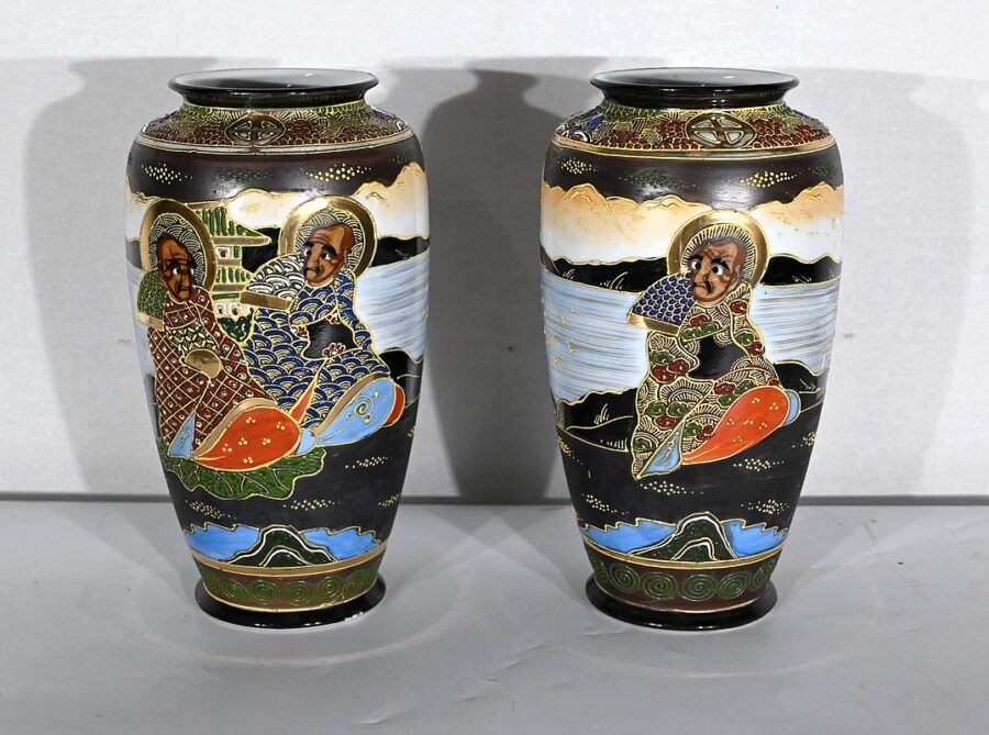 Paire de Vases Satsuma en Porcelaine du Japon – Début XXe