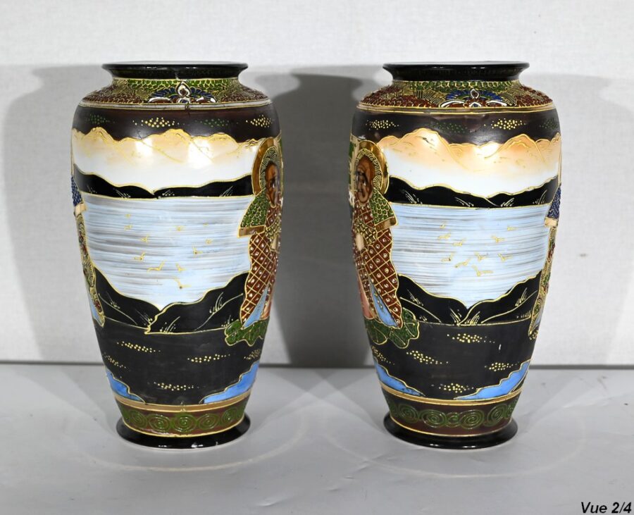 Paire de Vases Satsuma en Porcelaine du Japon – Début XXe – Image 10