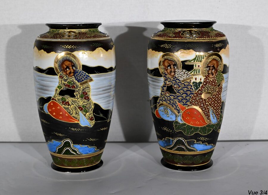 Paire de Vases Satsuma en Porcelaine du Japon – Début XXe – Image 17