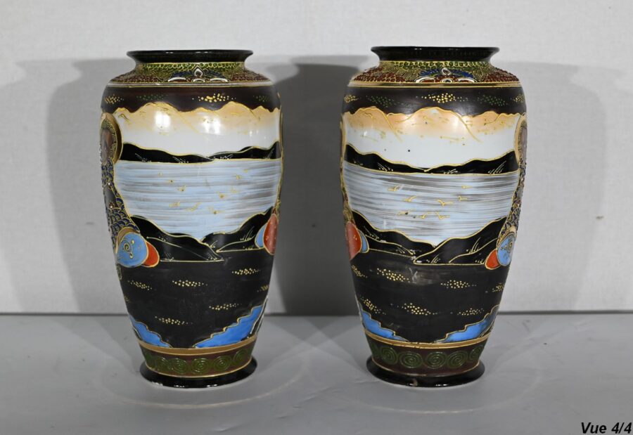 Paire de Vases Satsuma en Porcelaine du Japon – Début XXe – Image 24