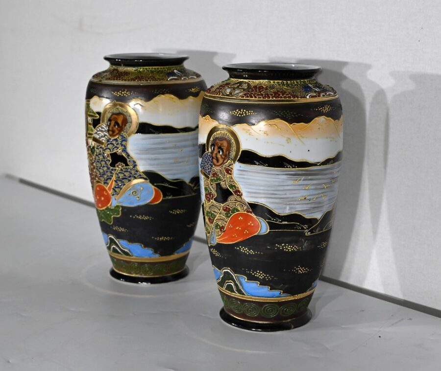 Paire de Vases Satsuma en Porcelaine du Japon – Début XXe – Image 3