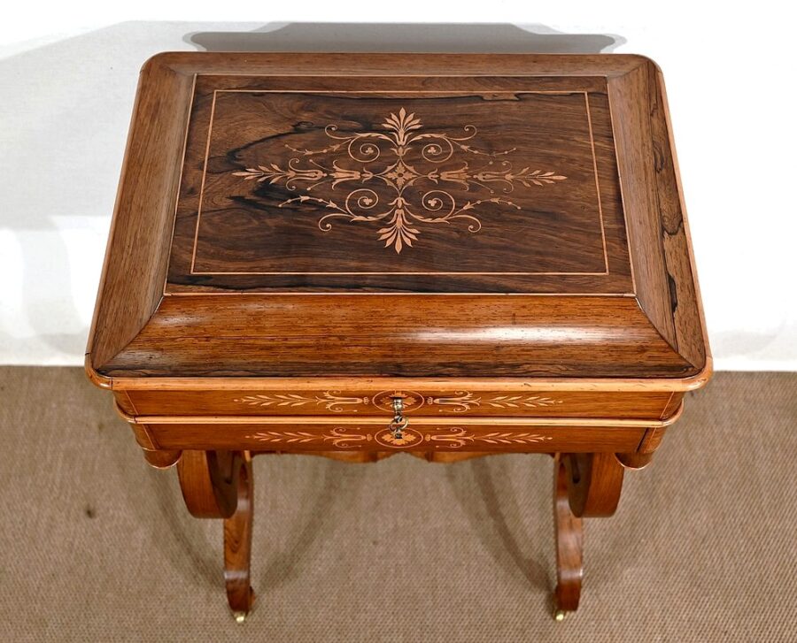 Petite Coiffeuse Ecritoire en Palissandre de Rio, époque Charles X – Début XIXe – Image 6