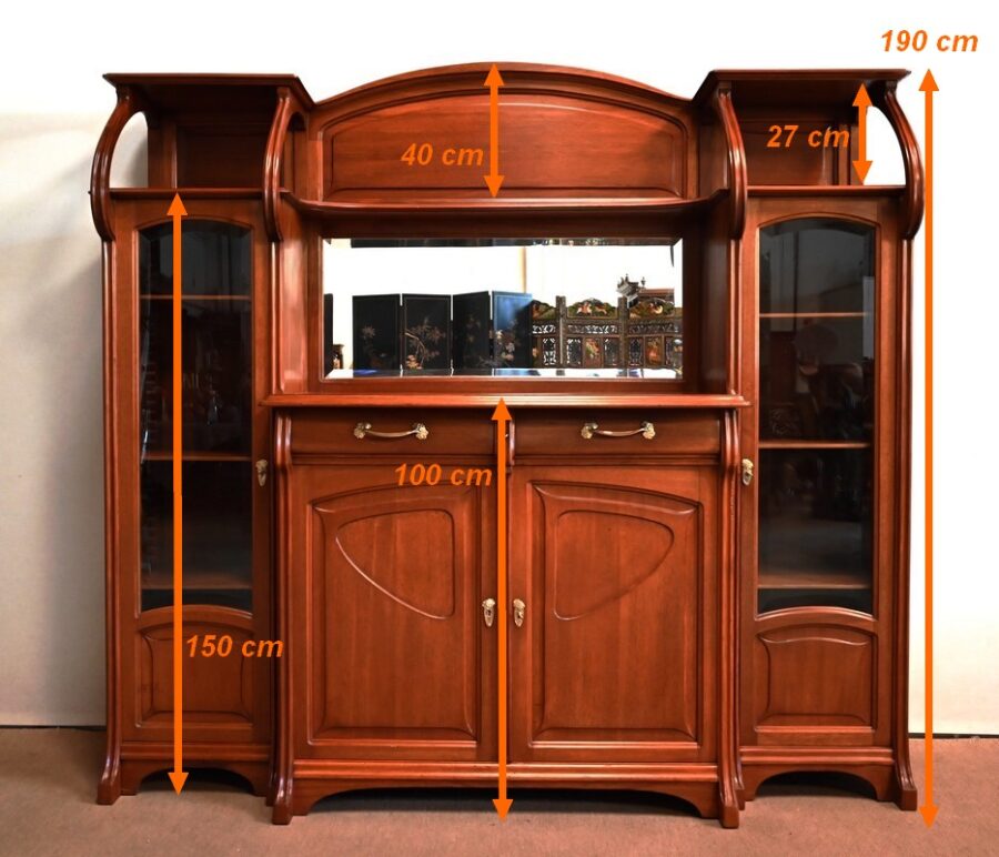 Important Buffet Vitrine en Acajou, attribué à la Maison E. Diot, Art Nouveau – 1900 – Image 43