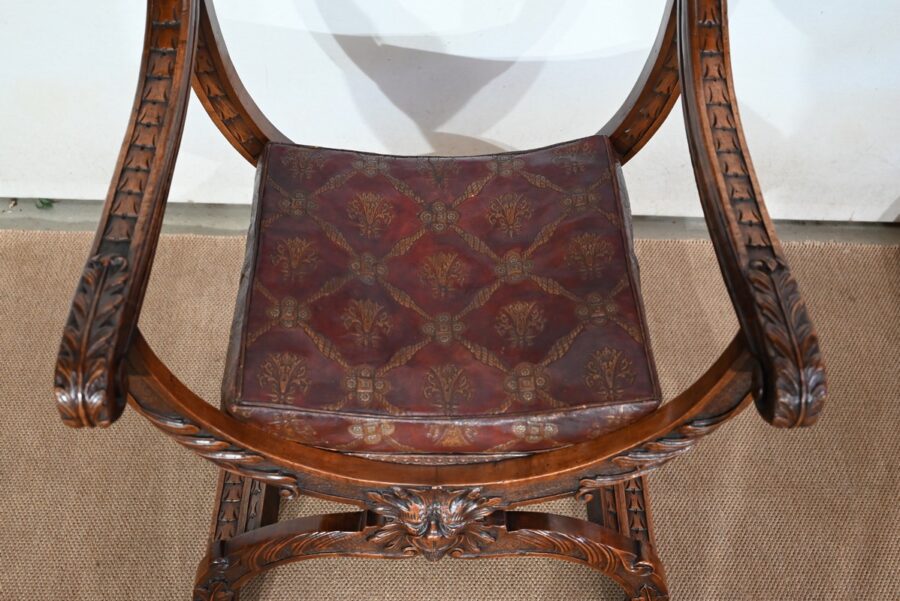 Paire d'importants Fauteuils Dagobert, Curule, goût Renaissance – Fin XIXe – Image 15
