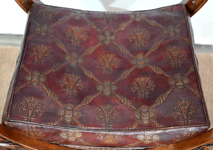 Paire d'importants Fauteuils Dagobert, Curule, goût Renaissance – Fin XIXe – Image 16