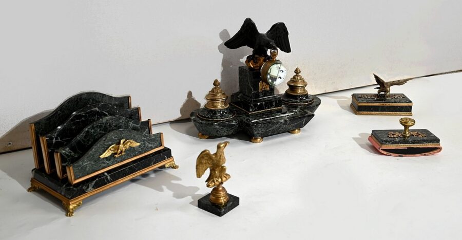 Rare Nécessaire de Bureau en Marbre et Bronze, style Empire – 2ème moitié du XIXe – Image 2