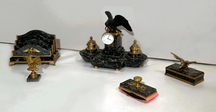 Rare Nécessaire de Bureau en Marbre et Bronze, style Empire – 2ème moitié du XIXe – Image 3