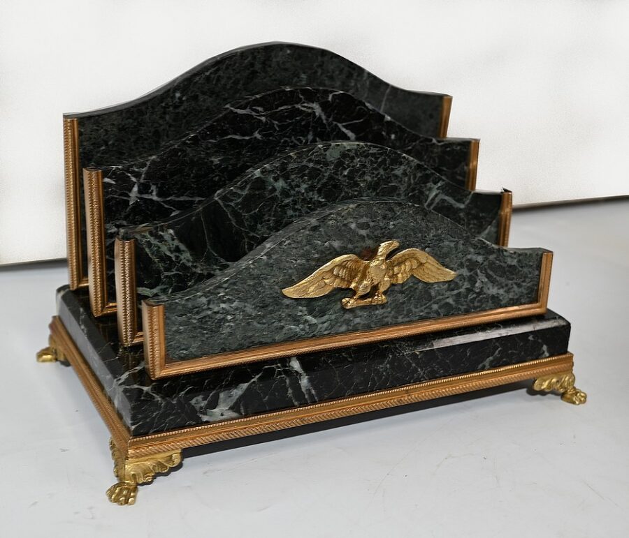 Rare Nécessaire de Bureau en Marbre et Bronze, style Empire – 2ème moitié du XIXe – Image 36
