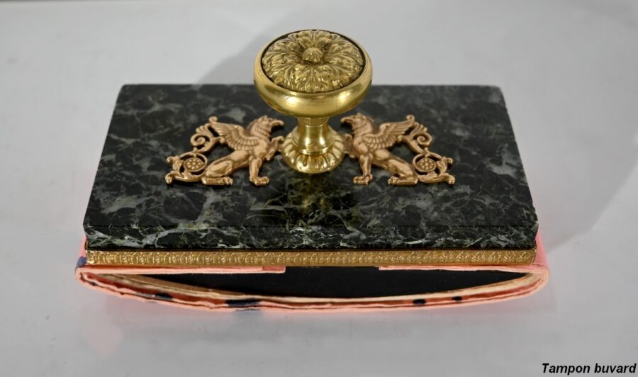 Rare Nécessaire de Bureau en Marbre et Bronze, style Empire – 2ème moitié du XIXe – Image 45