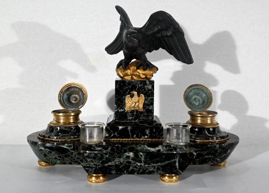 Rare Nécessaire de Bureau en Marbre et Bronze, style Empire – 2ème moitié du XIXe – Image 7