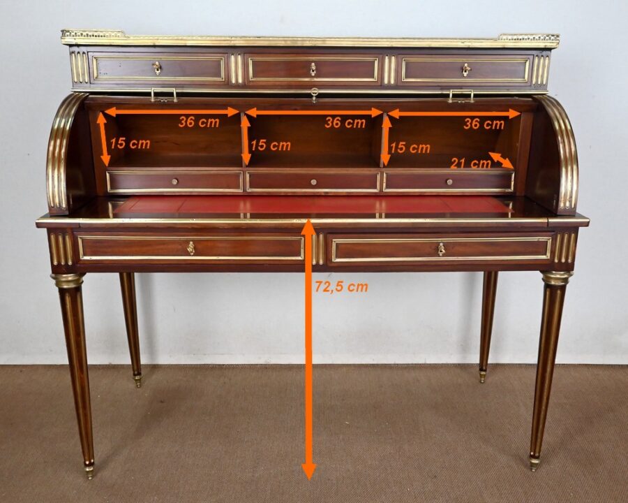 Important Bureau Cylindre en Acajou, style Louis XVI, époque Napoléon III – 2ème moitié XIXe – Image 46