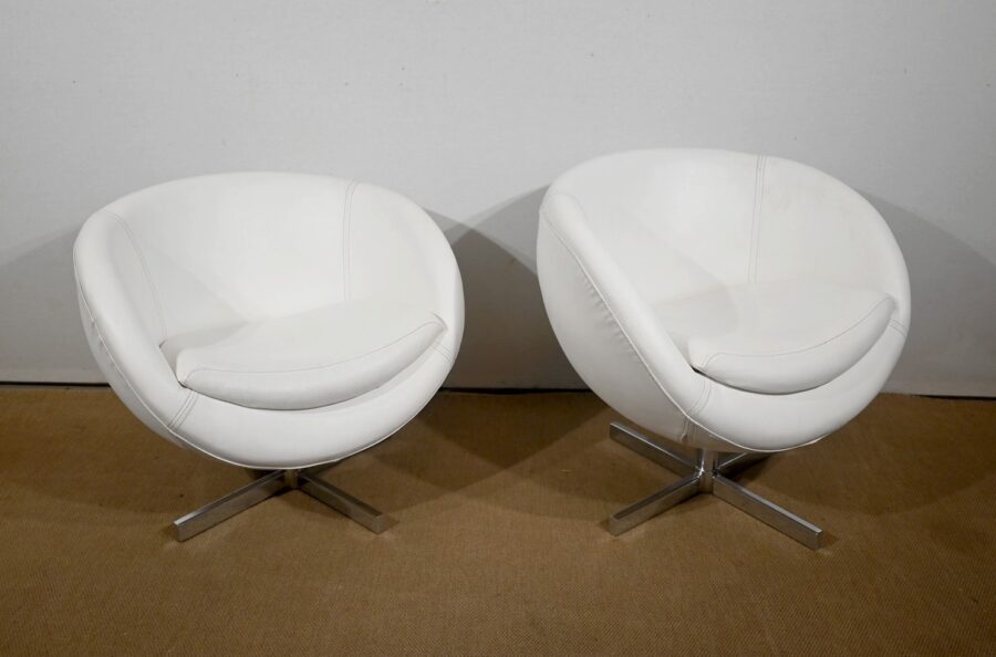 Paire de Fauteuils Boules en Simili Cuir – 1970 – Image 12