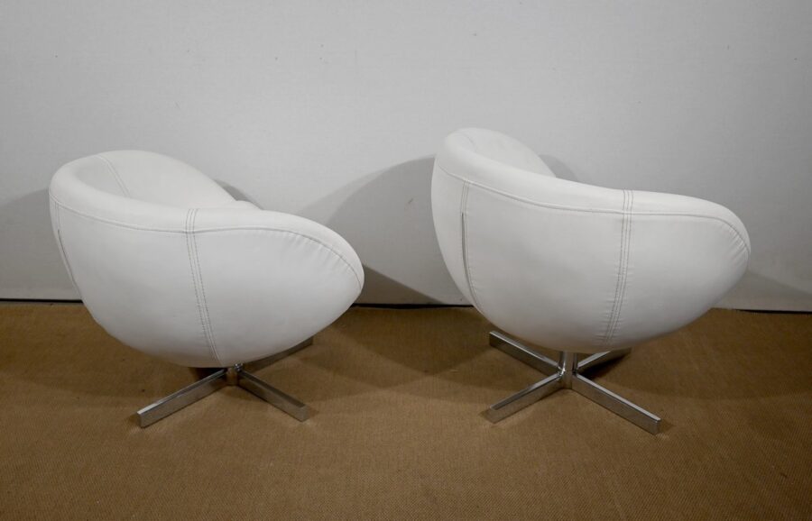 Paire de Fauteuils Boules en Simili Cuir – 1970 – Image 14