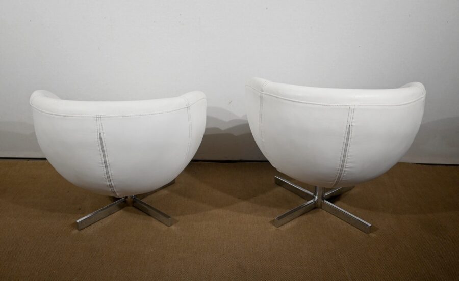 Paire de Fauteuils Boules en Simili Cuir – 1970 – Image 15