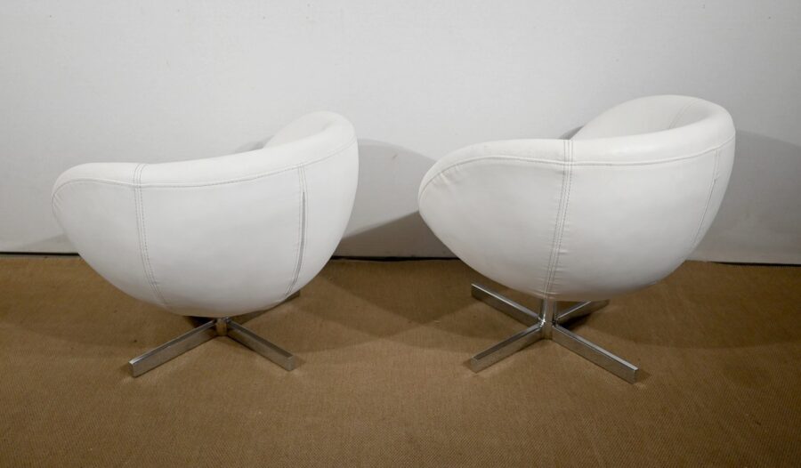 Paire de Fauteuils Boules en Simili Cuir – 1970 – Image 16