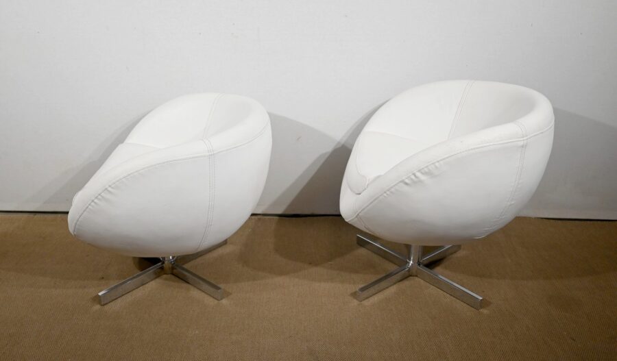 Paire de Fauteuils Boules en Simili Cuir – 1970 – Image 17