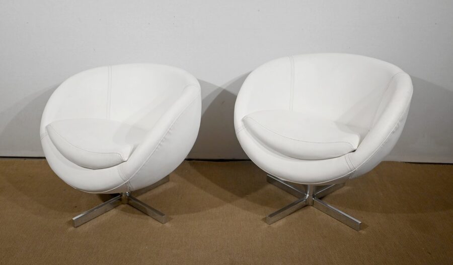 Paire de Fauteuils Boules en Simili Cuir – 1970 – Image 18