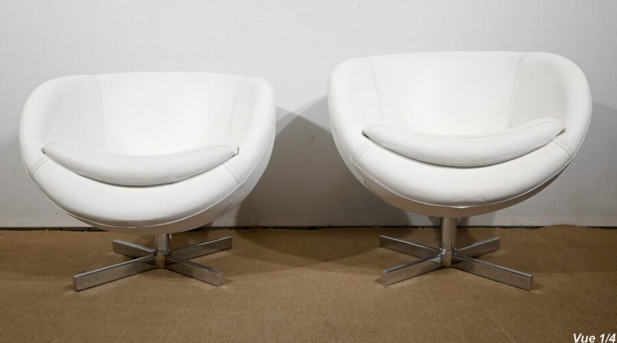 Paire de Fauteuils Boules en Simili Cuir – 1970 – Image 20