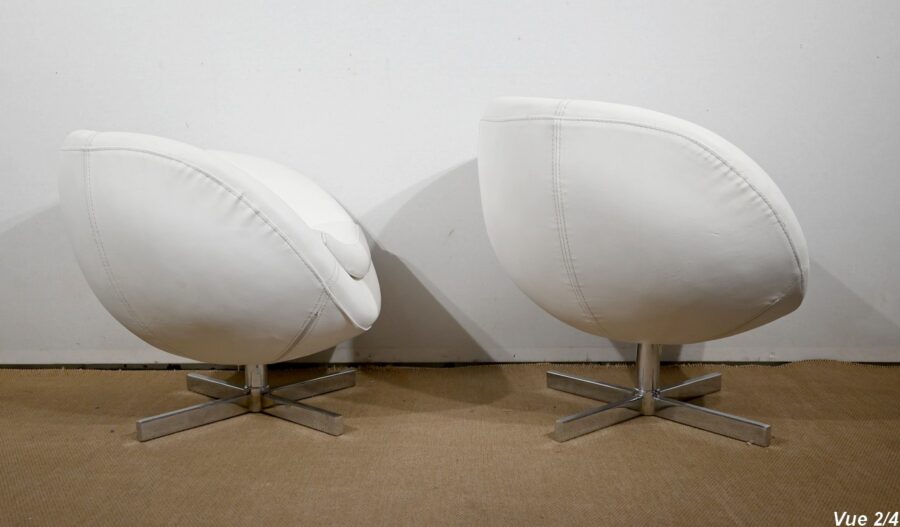 Paire de Fauteuils Boules en Simili Cuir – 1970 – Image 21