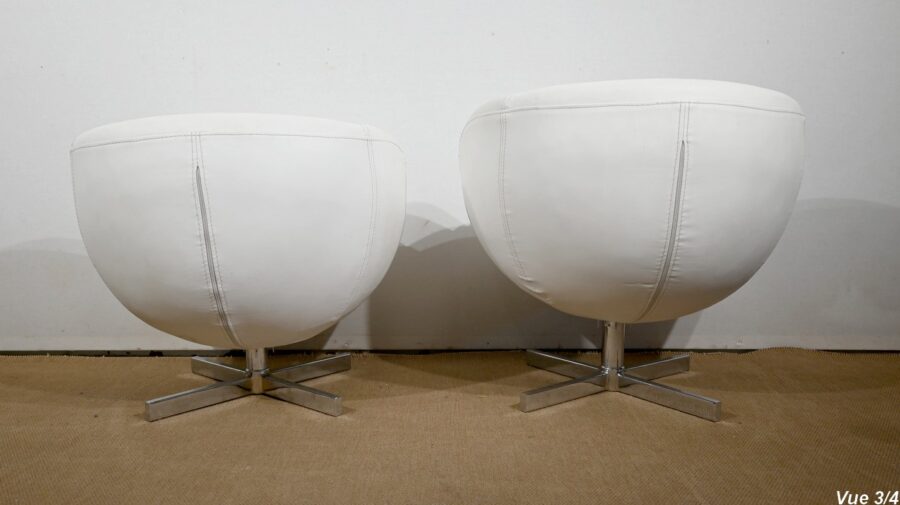 Paire de Fauteuils Boules en Simili Cuir – 1970 – Image 22