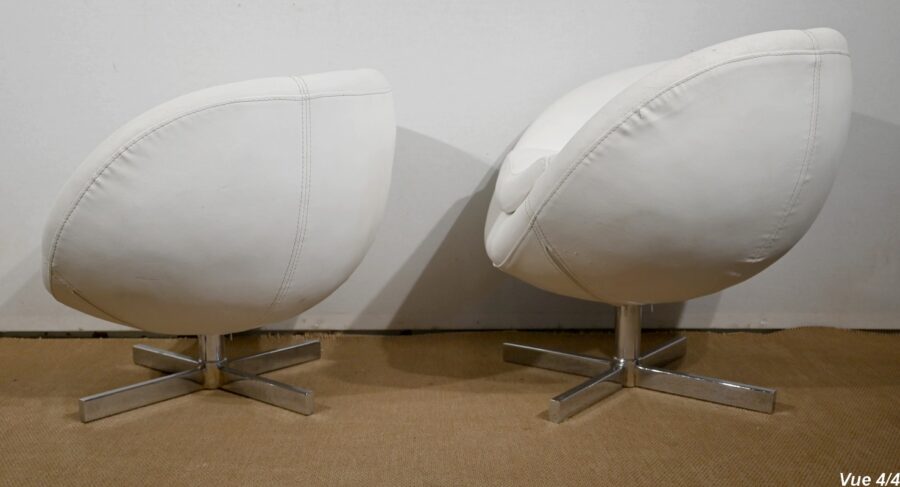 Paire de Fauteuils Boules en Simili Cuir – 1970 – Image 24