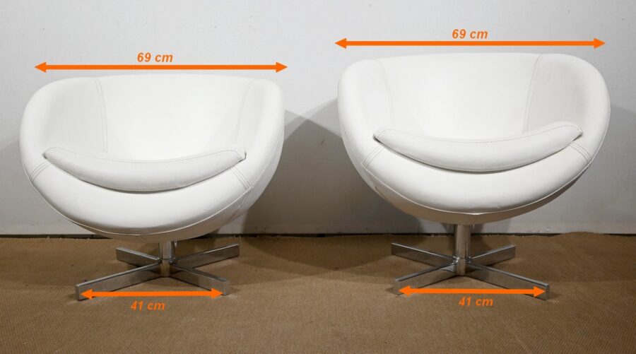 Paire de Fauteuils Boules en Simili Cuir – 1970 – Image 32