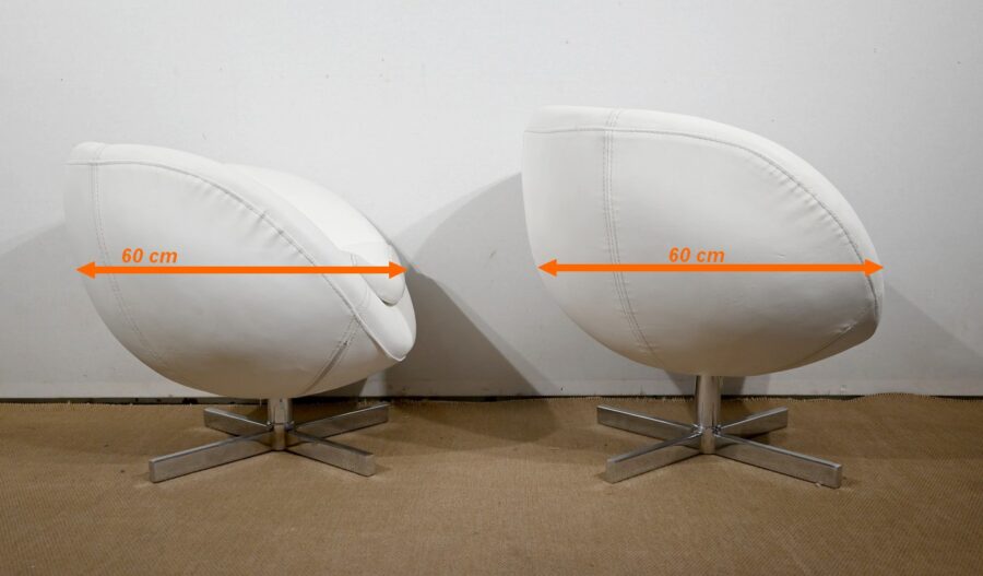 Paire de Fauteuils Boules en Simili Cuir – 1970 – Image 33
