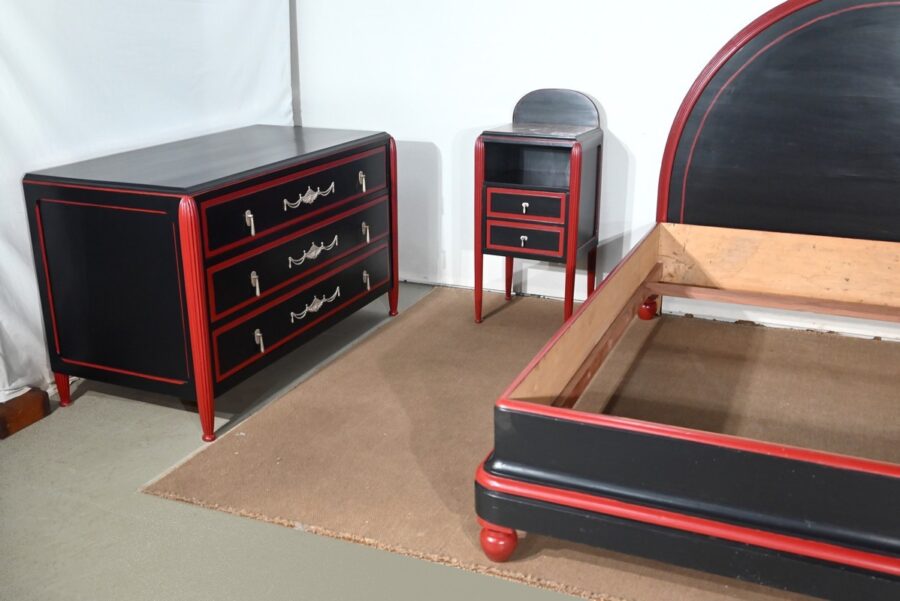 Rare Ensemble de Chambre 5 Pièces en Bois peint, Art Déco – Début XXe – Image 2