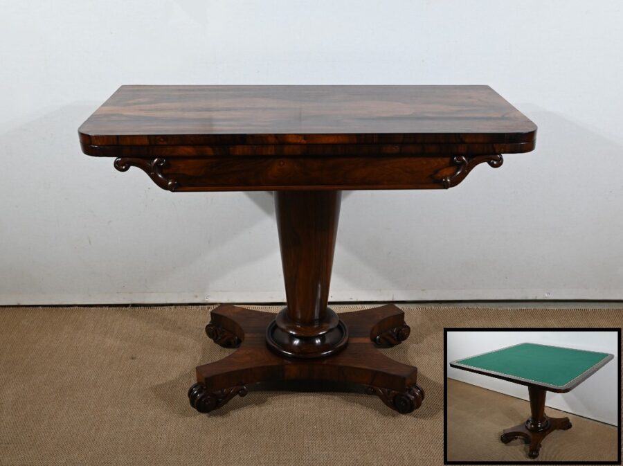Console Table de Jeux en placage de Palissandre, Angleterre – 1850