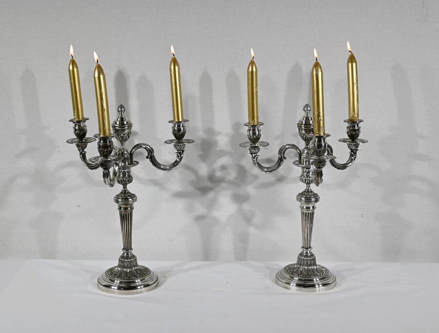 Paire de Chandeliers en Bronze Argenté – Fin XIXe