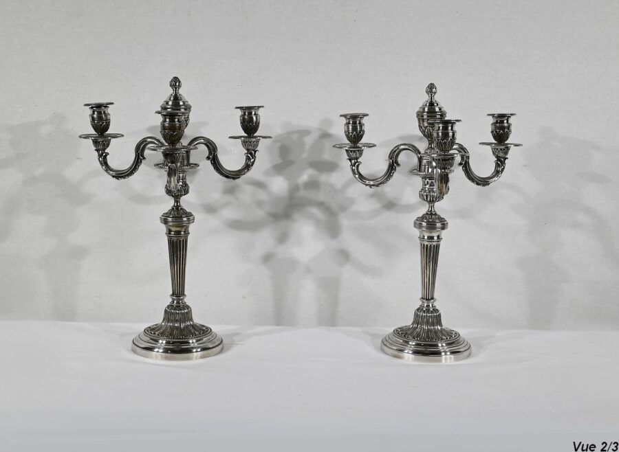 Paire de Chandeliers en Bronze Argenté – Fin XIXe – Image 14