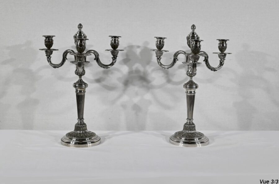 Paire de Chandeliers en Bronze Argenté – Fin XIXe – Image 15