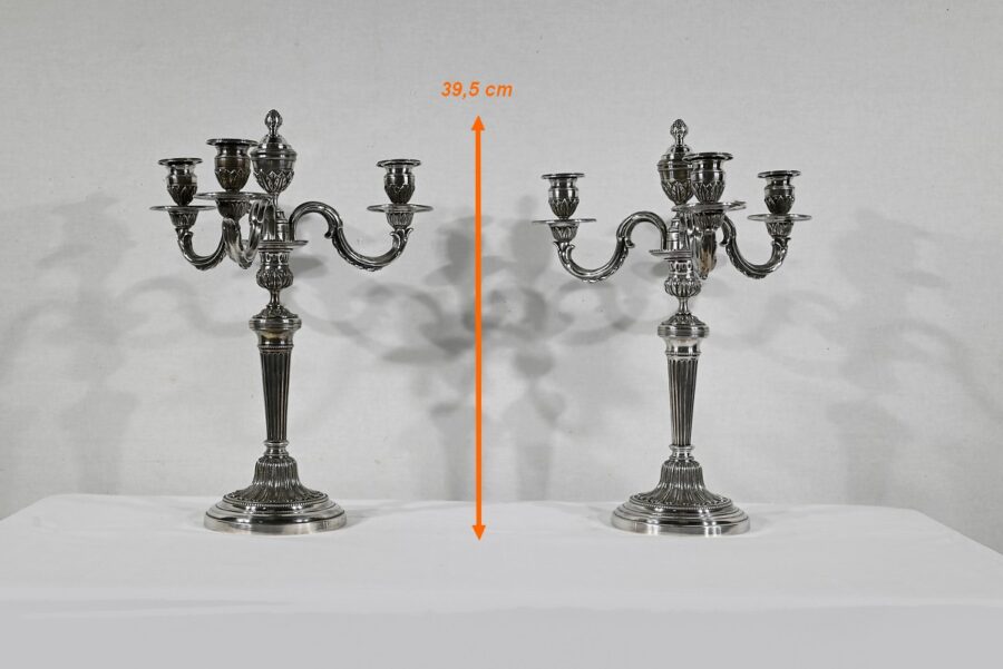 Paire de Chandeliers en Bronze Argenté – Fin XIXe – Image 16