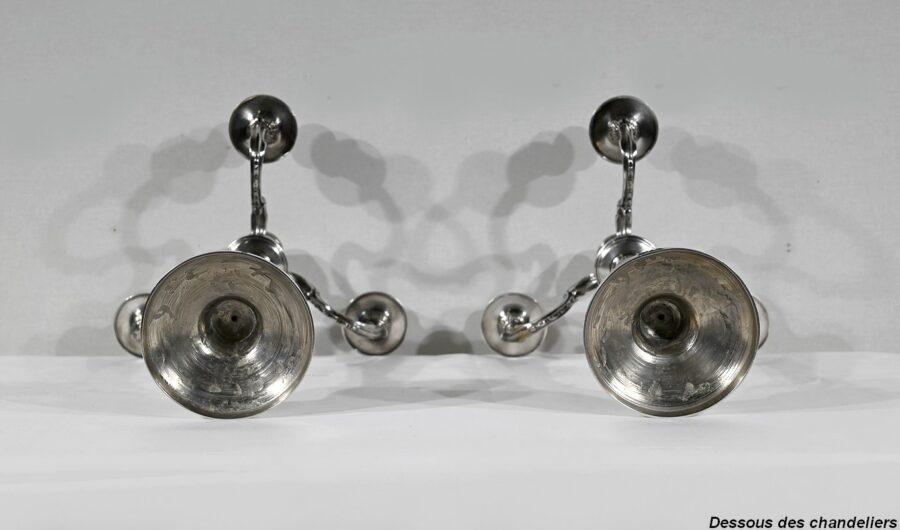 Paire de Chandeliers en Bronze Argenté – Fin XIXe – Image 18