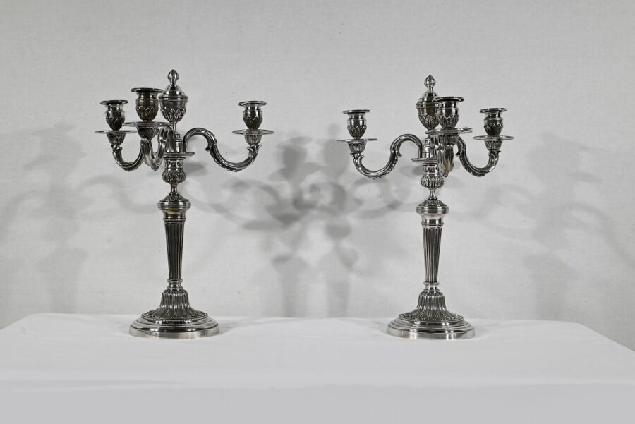 Paire de Chandeliers en Bronze Argenté – Fin XIXe – Image 2