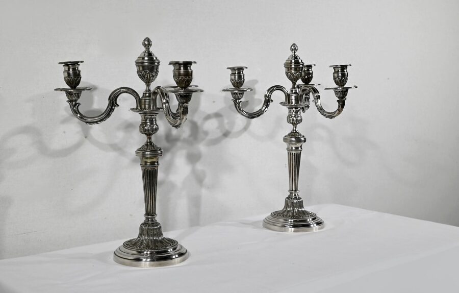 Paire de Chandeliers en Bronze Argenté – Fin XIXe – Image 3