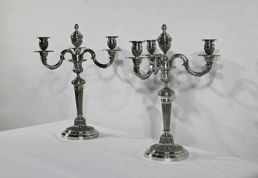 Paire de Chandeliers en Bronze Argenté – Fin XIXe – Image 4