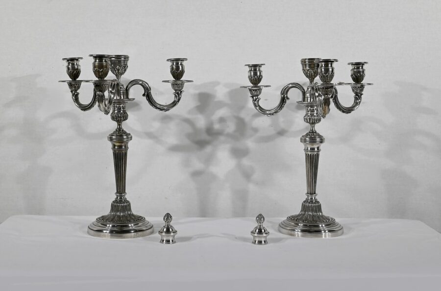 Paire de Chandeliers en Bronze Argenté – Fin XIXe – Image 5