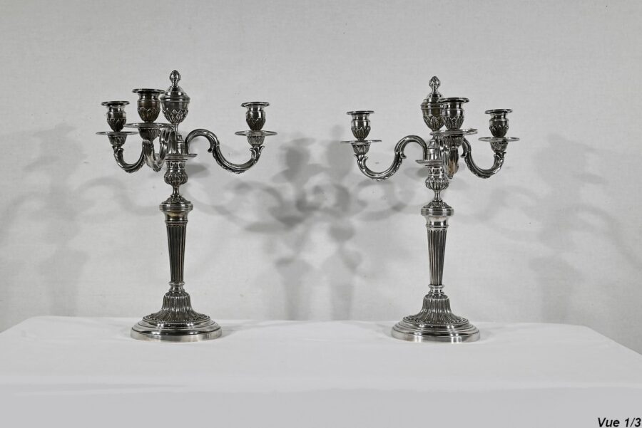 Paire de Chandeliers en Bronze Argenté – Fin XIXe – Image 6